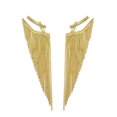 Brinco Ear Jacket Franja Dourado