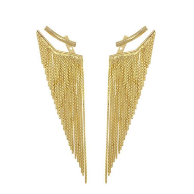 Brinco Ear Jacket Franja Dourado
